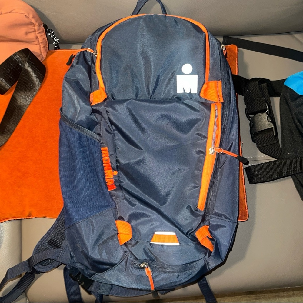 IronMan TRIATHLON Dark Blue and Orange Backpack.  Mint